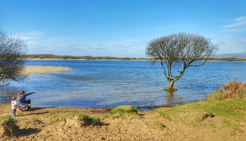 Man and child at Kenfig pool