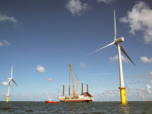 Windfarm Turbines Under Construction At Gweny Y Môr Windfarm In North Wales