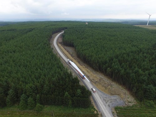 turbine being transported into Brechfa Forest on NRW Managed Estate